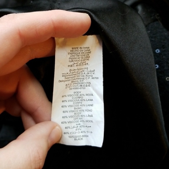 Bebe long sequin black coat with belt in size Large. - Picture 8 of 8